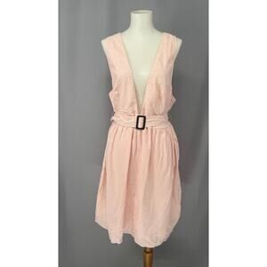 Showpo Dress Womens 14 Blush Pink Valley Tales Linen Blend Belted Plunge V-Neck
